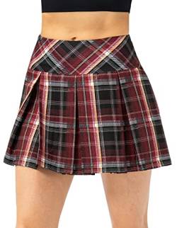 FEOYA Tennis Gefaltete Rock Damen Casual Plaid Rock Mädchen Schule Gummibund Mini Skorts mit Hose Hersteller XL/DE Größe 38-40-Rot von FEOYA