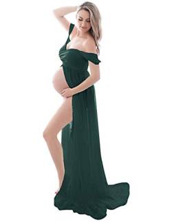 FEOYA - Umstandskleid Fotoshooting Damen Umstandsmode Elegant für Festlich Party Mütter Geschenke Schwangerschaftskleid Frauen Maxi Schwangere Kleid Frauen - Grün - S von FEOYA