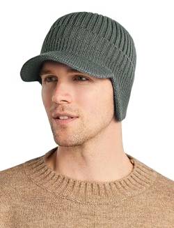 FEOYA Unisex Strickmütze mit Ohrenklappen Herren Damen Beanie Mützen mit Krempe Winter Gefüttert Thermo Mütze - A-Grau von FEOYA