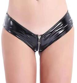 FEOYA Unterhosen Damen Lederlook Schwarz Hipster Tanga Slip Unterwäsche Hohe Taille Komfort Höschen Sanft Panty Hotpants Wetlook S von FEOYA