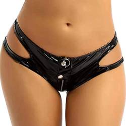 FEOYA Unterhosen Damen Sexy Lederlook Schwarz Hipster mit Reißverschluss Slip Unterwäsche Hohe Taille Komfort Höschen Hotpants Wetlook XL von FEOYA