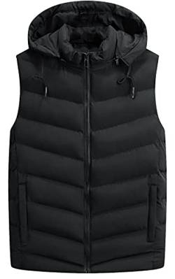 FEOYA Weste Herren Steppweste Kapuzenweste Winterweste Bodywamer Männer Freizeitweste Outdoor Ärmellose Sportweste Daunenweste-Schwarz-3XL von FEOYA