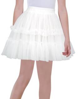 FOEYA Mädchen Tanz Tutu Rock Kinder Prinzessinrock Minirock Tüllrock Ballett Rock mit Elastischer Kleinkind Petticoat Mehrschichtiger Puffy Tüll Mesh Weiß 2 11-12 Jahre von FEOYA