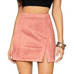 Female Rock Wildlederimitat Kurz Skirt Wildleder Minirock Basic Freizeit Regular Fit Sexy Damenröcke Noos Rock Mädchen Rock Pencil Skirt Fauxsuede Short Skirt-Rosa-S von FEOYA