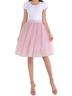 Feoya Damen Tutu Röcke 5-lagig Knielang Tüllrock A-Linie Falten Prinzessinnenrock Abendkleid Abschlussball Hochzeit Rock - Pink - Einheitsgröße von FEOYA