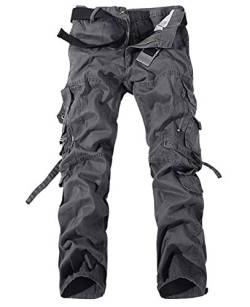 Feoya Herren Freizeithose Wasserwäsche Cargohose Mehrere Tasche Ranger Hosen aus Baumwolle Loose-Fit Outdoor Arbeitshosen - Grau von FEOYA