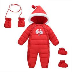 Feoya Schneeanzug für Neugeborene, für den Winter, mit Kapuze, für Kinder im Winter mit Handschuhen und Schuhen, Rot 1-2 Jahre von FEOYA
