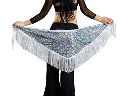 Frauen-Bauch-Schal-Dreieck-Verpackungs-Rock-Dame Hip Dancing Costume Wrap Sequin Waist Scarves White von FEOYA