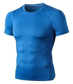 Herren Kurzarm Sportshirt Sportbekleidung Rundhals-Ausschnitt Slim Fit T-Shirt Funktionsshirt Männer Athletischen Sport Top Fitness T-Shirt Laufshirt Kompressionsshirt-Blau-L von FEOYA