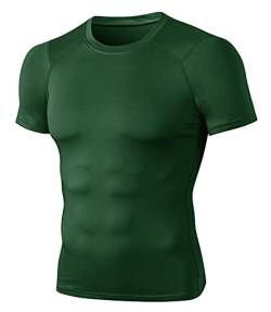 Herren Kurzarm Sportshirt Sportbekleidung Rundhals-Ausschnitt Slim Fit T-Shirt Funktionsshirt Männer Athletischen Sport Top Fitness T-Shirt Laufshirt Kompressionsshirt-Grün-M von FEOYA