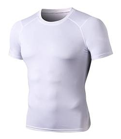 Herren Kurzarm Sportshirt Sportbekleidung Rundhals-Ausschnitt Slim Fit T-Shirt Funktionsshirt Männer Athletischen Sport Top Fitness T-Shirt Laufshirt Kompressionsshirt-Weiß-L von FEOYA