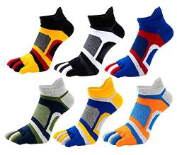 Herren Split Zehensocken Low Cut Fünf Finger Socken Zehensocken Baumwolle Sportsocken Männer Anti Rutsch Sneaker Socken Atmungsaktive Bunte Socken 3/4/6 Paare Einheitsgröße-6 Paare von FEOYA