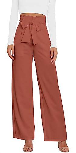 Hose Damen Sommer High Waist Plissee Palazzo Hose mit Gummizug Weites Bein Chiffon Freizeithose Elegante Einfarbig Marlenehose für Frauen leichte Sommerhose Damen - M von FEOYA