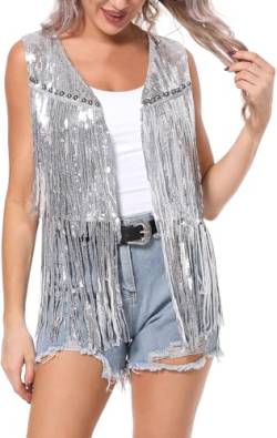 Karneval Weste Damen Glitzer Frauen Funkelnde Pailletten Jacke Cardigans Cowgirl Party s von FEOYA