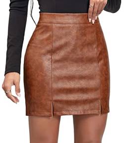 Lederrock Damen - Rock mit Schlitz High Waist Faux Leder Rock PU Minirock Seitenschlitz Lederoptik Bleistiftrock - S von FEOYA