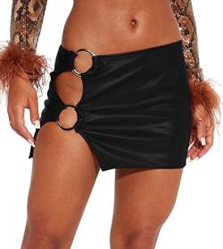 Wetlook Sexy Minirock PVC Damen Kurze Rock mit Reißverschluss Party Clubwear Röcke S von FEOYA