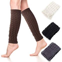 FEPITO 4 Paar Damen Winter Beinwärmer Stulpen Legwarmers Beinlinge Twist Strick Stulpen Socken Warme Stiefel Cuff Crochet Kniestulpen für Frauen von FEPITO