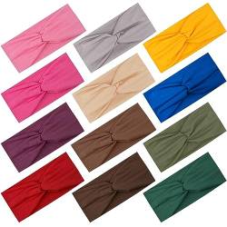 FEQO 12 Stück Haarband Damen Elastische Stirnbänder Sport Haarband Turban Haarreifen Breite Verknotet Stirnband für Damen, 12 Farben von FEQO