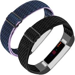 Verstellbare elastische Nylonbänder kompatibel mit Fitbit Alta und Alta HR Fitness Tracker, 2 Stück geflochtenes dehnbares Armband Zubehör Armband Uhrenarmband Sport Ersatzband für Damen Herren von FERJITGR