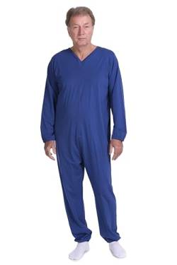 FERRUCCI COMFORT Einteiliger Pyjama für Senioren mit Rückenverschluss - 9078 ML PL - Blau, Bei Inkontinenz, Alzheimer oder Demenz, Verschluss hinten (S) von FERRUCCI COMFORT