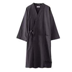 FESFOC Erwachsene Männer Baumwolle Kimono Robe Spa Bademantel Nachtwäsche Japanische Kimono für Männer Loungewear,Dark Gray,XXL von FESFOC