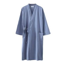 FESFOC Erwachsene Männer Baumwolle Kimono Robe Spa Bademantel Nachtwäsche Japanische Kimono für Männer Loungewear,Haze Blue,XXL von FESFOC
