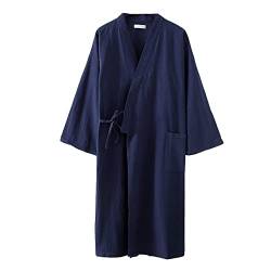 FESFOC Erwachsene Männer Baumwolle Kimono Robe Spa Bademantel Nachtwäsche Japanische Kimono für Männer Loungewear,Marine,XXL von FESFOC