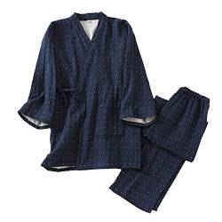 FESFOC Herren Pyjamas Sets Japanische Kimono Nachtwäsche Kurzarm Bademäntel Pjs Set mit Pyjama Bottoms,Marine,XL von FESFOC