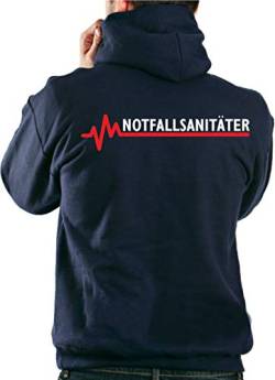 FEUER1 Hoodie Navy, NOTFALLSANITÄTER mit roter EKG-Linie L von FEUER1