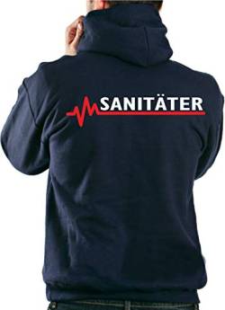 FEUER1 Hoodie Navy, SANITÄTER mit roter EKG-Linie M von FEUER1