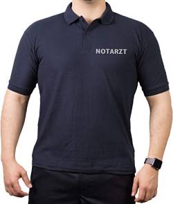 FEUER1 Poloshirt Navy, Notarzt in Silber (Brustdruck) (S) von FEUER1