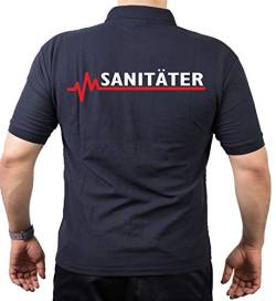 FEUER1 Poloshirt Navy, SANITÄTER mit roter EKG-Linie M von FEUER1