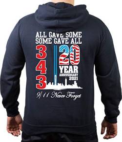 Hoodie Navy, 9/11 WTC 20 Years - Never Forget (2021 Edition) XL von FEUER1