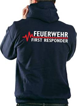 Hoodie Navy, Feuerwehr - First Responder mit roter EKG-Linie XXL von FEUER1