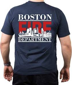 T-Shirt Navy, Boston Fire Dept. mit Boston-Skyline (red/White), 3XL von FEUER1