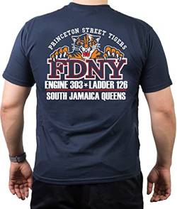 T-Shirt Navy, New York City Fire Dept. Princeton St. Tigers South Jamaica Queens (E-303/L-126), XL von FEUER1