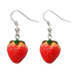 FEYLIE Ohrringe, Süße Simulierte Erdbeere Ohrringe Kleine Dangle Drop Ohr Ringe Nette Rote Frucht Ohren Anhänger Zubehör Schmuck Geschenk von FEYLIE