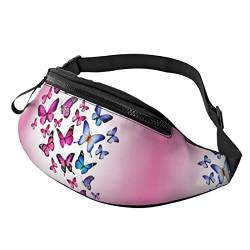 Blaue Schmetterlinge Print Herren und Damen Freizeit Sport Hüfttasche Outdoor Sport Fanny Pack Alltag Casual Brusttasche, Rosa Schmetterlinge, Einheitsgröße von FFEXS