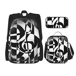 FFEXS Musik-Thema Musik Clefs Print Rucksack Kombination dreiteiliges Set Schultasche + Federmäppchen + Lunchtasche Unisex von FFEXS