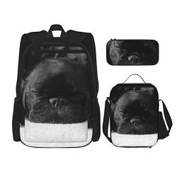 FFEXS Rucksack mit französischer Bulldogge, bedruckt, dreiteilig, Schultasche + Federmäppchen + Lunchtasche Unisex von FFEXS