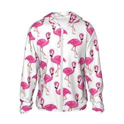 Romantischer Stranddruck Langarm Outdoor Leicht Sonnenschutz Hoodie UV-Schutz Wandern Angeln Unisex, Pinkfarbener Flamingo-Druck, S von FFEXS