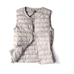 FFFZW Daunenweste Für Damen,Warmer Daunenmantel/Runder Kragen/Leichte Gesteppte Weste/Short Slim Zip/Gilet Für Damen Mädchen Winter Outdoor Klettern Reisen,Silber,2XL von FFFZW