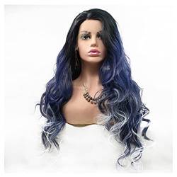 Damenperücken Haarersatz Perücken Damen lange wellenförmige Perücke Mode Mischfarbe lang lockiges Haar Frontspitze Hitzebeständige synthetische Haarperücken for Halloween Kostüm Cosplay Party Perücke von FFNUM