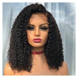 Damenperücken Haarersatz Perücken Kinky Curly Black Medium Cut Prespucked Lace Front Synthetische Perücken for Frauen mit Babyhair Hitze Perücke für Mode (Size : 14inches) von FFNUM