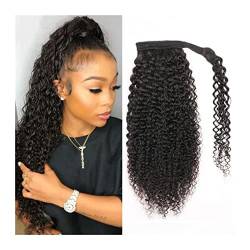 Pferdeschwanz-Erweiterung 12-26" Kinky Curly Pferdeschwanz Echthaar Pferdeschwanz for schwarze Frauen Curly Wrap Around Pferdeschwanz Haarteil Clip In Echthaarverlängerung Naturschwarz für Damen Daily von FFNUM