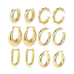 6 Paar Creolen Ohrringe für Damen Gold Creolen Ohrringe Set Huggie Hypoallergen Hoop Ring Ohrstecker Schlafen Ohrringe für Geburtstagsgeschenk (Ohrringe Set B) von FFWTPY