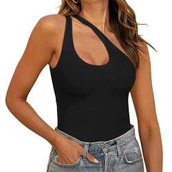 Damen Body Sexy Elegant Ärmellos Bodysuit Oberteil One Shoulder Bodies Jumpsuit Tops Overall Unterziehbody Shapewear Sommer Damenbody Tank Top für Frauen von FFWTPY