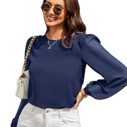 Damen Chiffon Bluse Tops Casual Langarm T-Shirts mit V-Ausschnitt Casual Mesh Langarmshirt Elegant Volant Ärmel Tunika Hemd Top Shirt Tops von FFWTPY