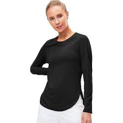 Damen Langarmshirt Rundhals Tshirt Langarm Basic Oberteile Schlitz Freizeit Einfarbig Longshirt Casual Lose Pullover Shirts Bluse Tunika Tops von FFWTPY