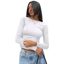 Damen Sexy Rückenfreies Oberteil Y2k Crop Tops Slim Fit Langarmshirt Langarm T-Shirt Cropped Tee Sommer Basic Shirt Einfarbig Bluse Aesthetic Clothes Outfit von FFWTPY